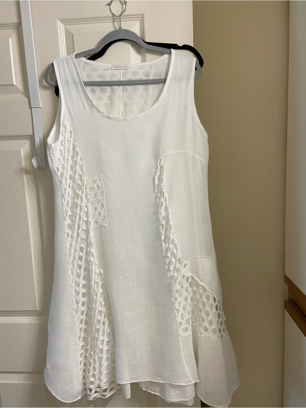 White Sleeveless Italian linen Midi Dress - Brand Not Visible